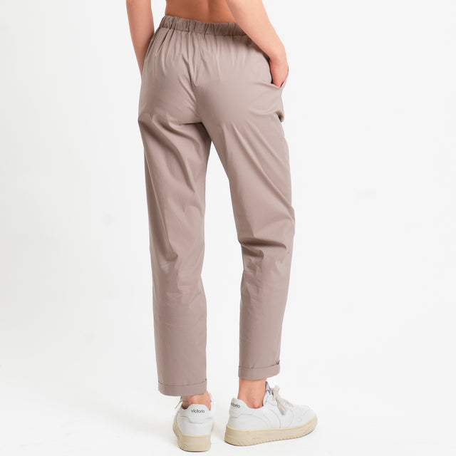 Vicolo-Pantalone popeline elastico in vita - tortora