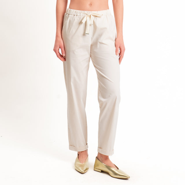 Vicolo-Pantalone popeline elastico in vita - vaniglia