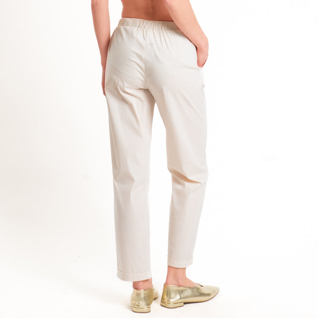 Vicolo-Pantalone popeline elastico in vita - vaniglia
