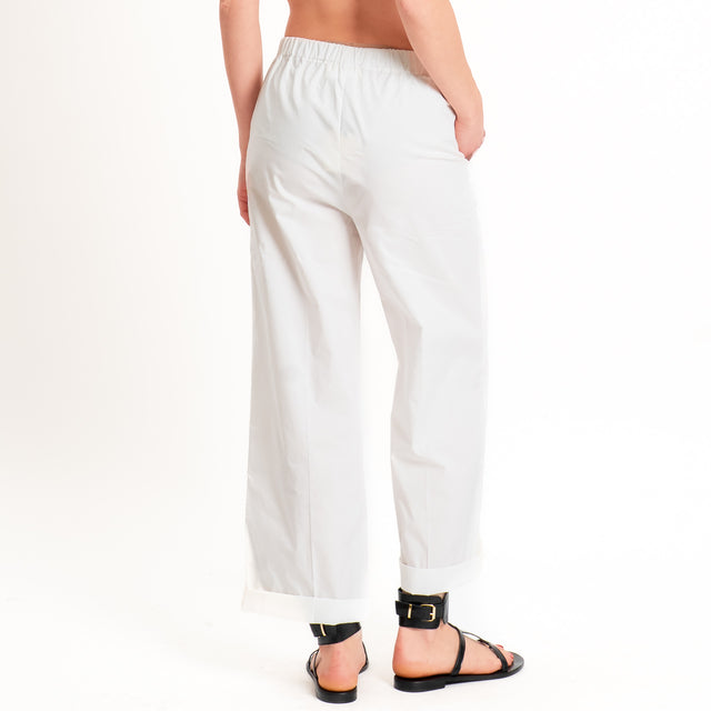 Vicolo-Pantalone popeline elastico dietro - bianco