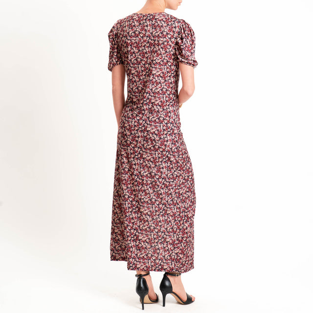 Vicolo-Abito in jersey provenzale spacco laterale - nero/bordeaux/peach