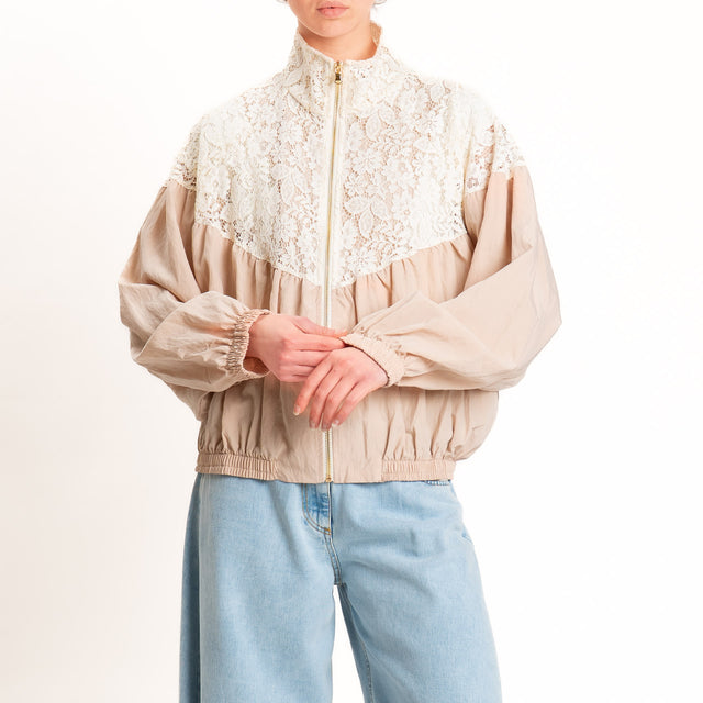 Vicolo-Bomber doppio tessuto con pizzo - beige/burro