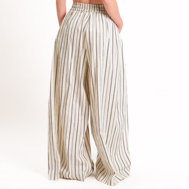 Vicolo-Pantalone a righe elastico in vita - burro/moro