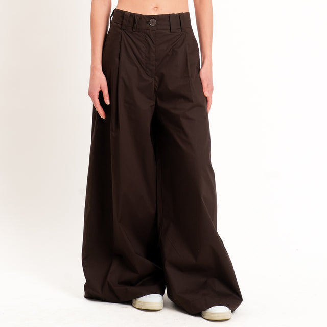 Vicolo-Pantalone popeline con pinces - cioccolato