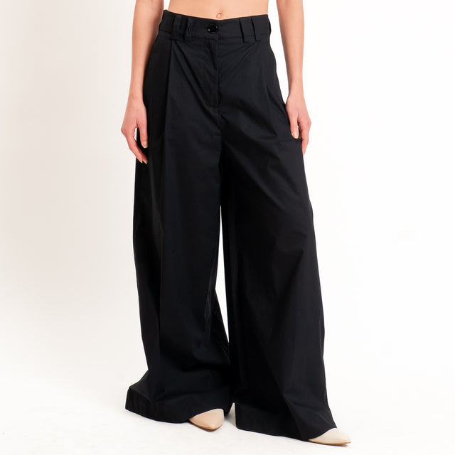 Vicolo-Pantalone popeline con pinces - Nero