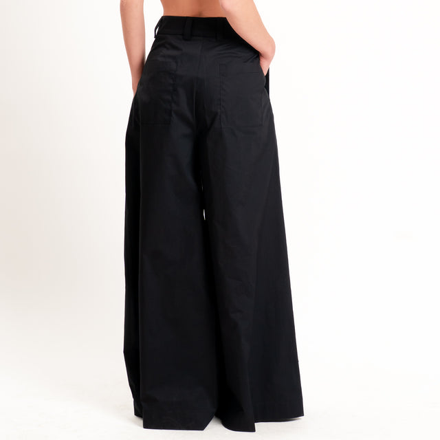 Vicolo-Pantalone popeline con pinces - Nero