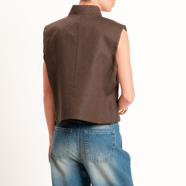 Vicolo-Gilet 100% lino chiusura asimmetrica - moro