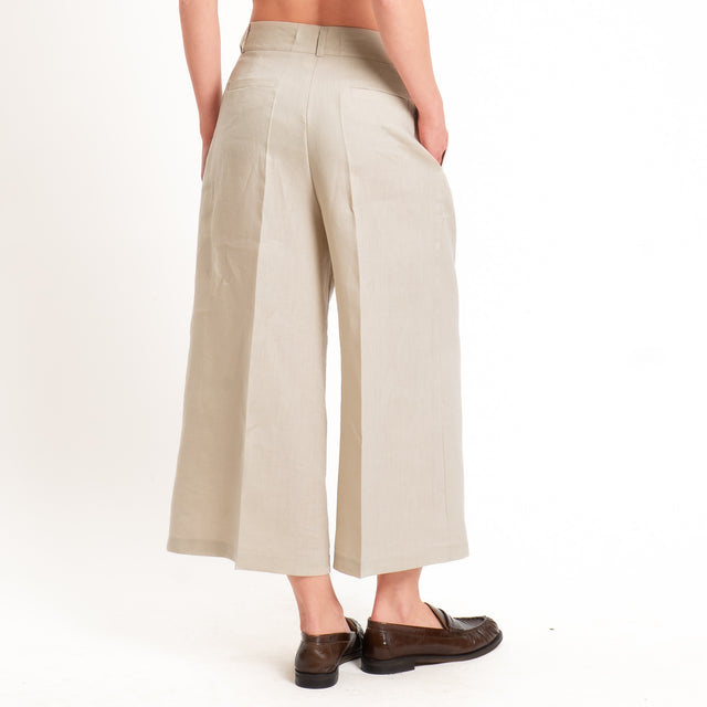 Vicolo-Pantalone cropped 100% lino con pinces - sand