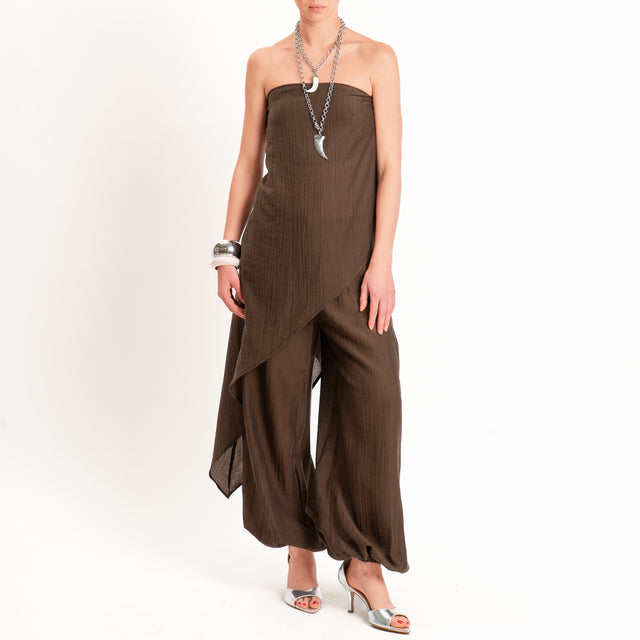 Vicolo-Completo goffrato lyocell top + pantalone - moro