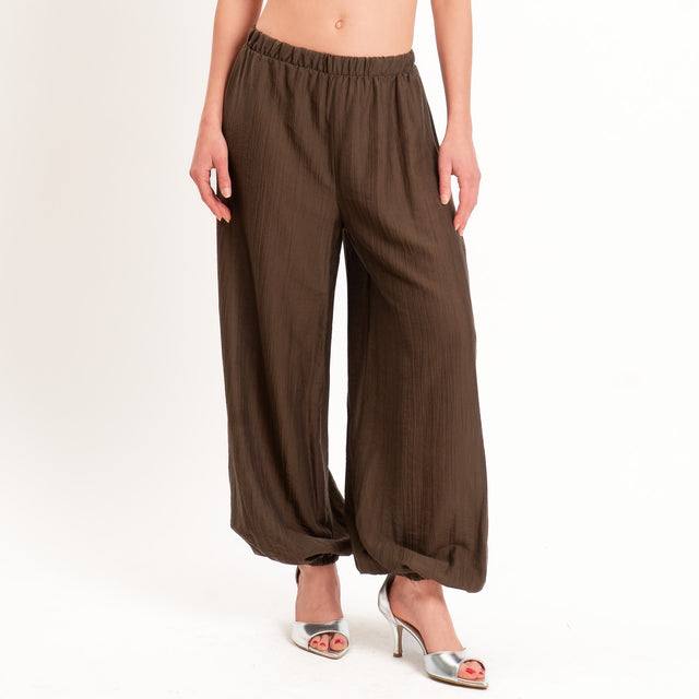 Vicolo-Completo goffrato lyocell top + pantalone - moro