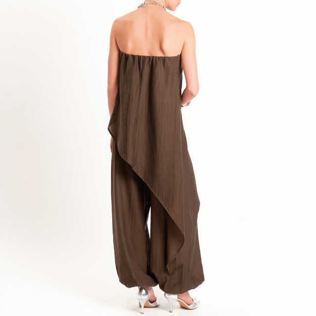 Vicolo-Completo goffrato lyocell top + pantalone - moro