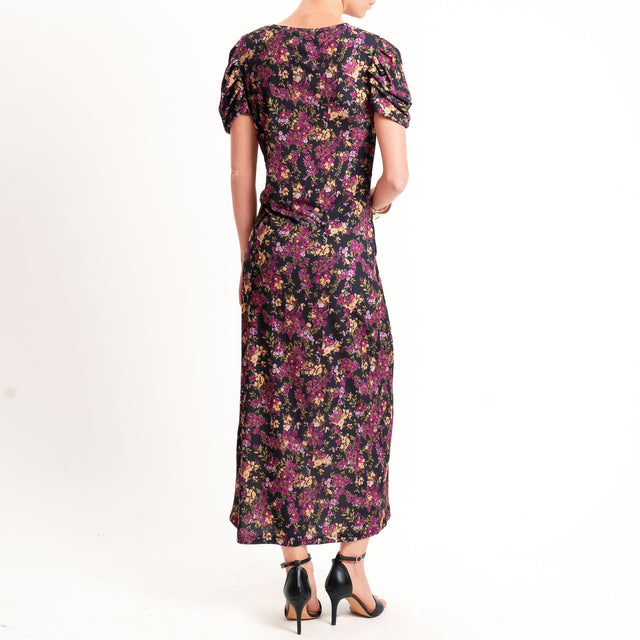 Vicolo-Abito in jersey floreale spacco laterale - nero/magenta/yellow