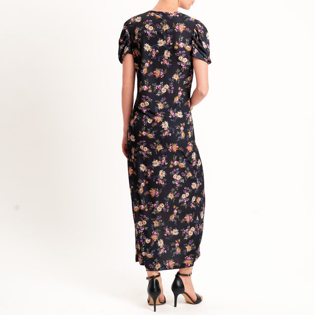 Vicolo-Abito in jersey floreale spacco laterale - beige/nero
