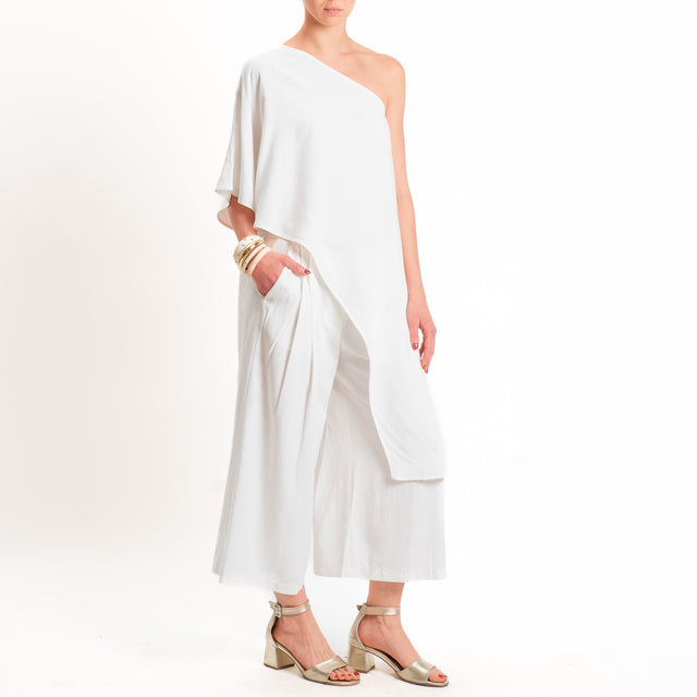 Vicolo-Completo top + pantalone misto lino - bianco