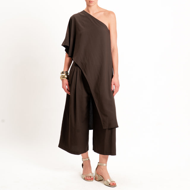 Vicolo-Completo top + pantalone misto lino - moro