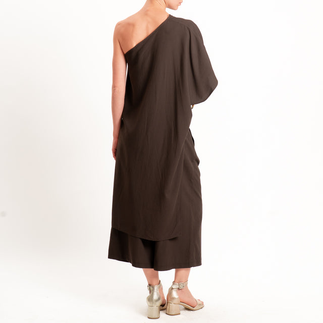 Vicolo-Completo top + pantalone misto lino - moro