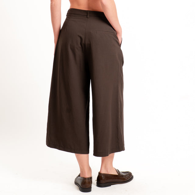 Vicolo-Completo top + pantalone misto lino - moro