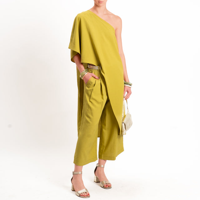 Vicolo-Completo top + pantalone misto lino - pistacchio
