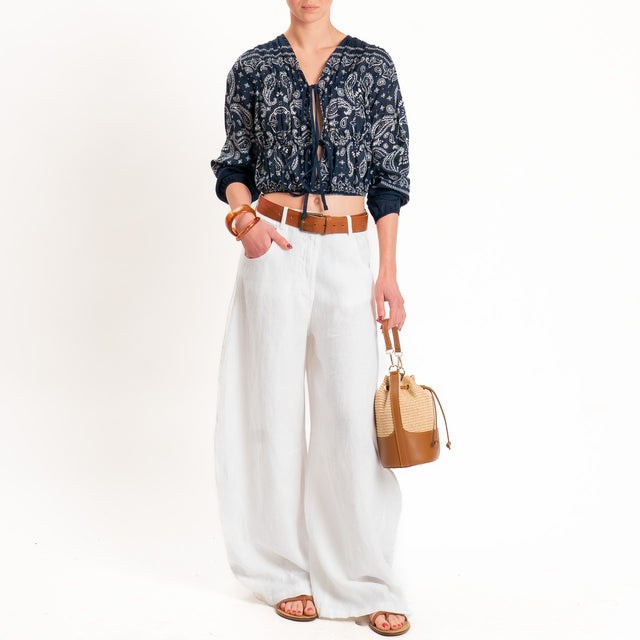 Vicolo-Blusa crop scollo v fantasia bandana - blu