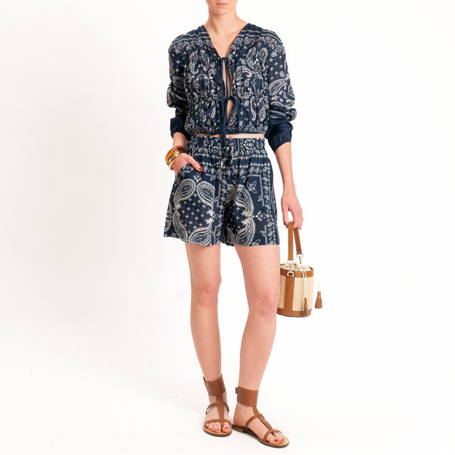Vicolo-Blusa crop scollo v fantasia bandana - blu