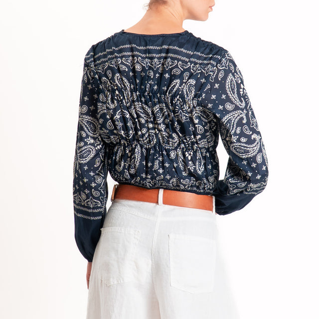 Vicolo-Blusa crop scollo v fantasia bandana - blu