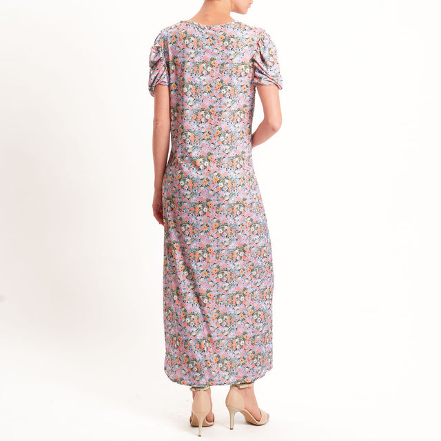 Vicolo-Abito in jersey provenzale spacco laterale - sky/pink/militare