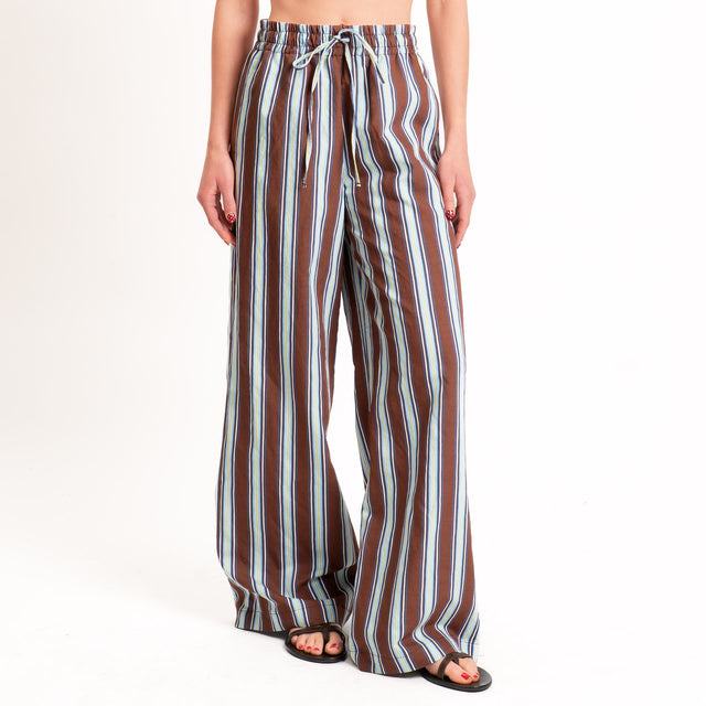 Vicolo-Pantalone a righe con coulisse - tabacco/bianco/celeste