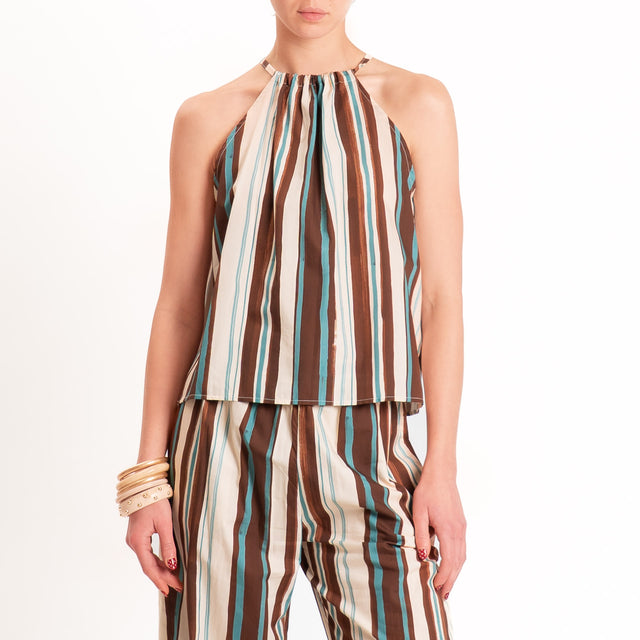 Vicolo-Completo top + pantalone a righe - moro/azzurro/sand