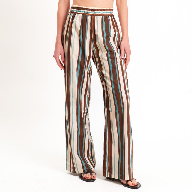 Vicolo-Completo top + pantalone a righe - moro/azzurro/sand