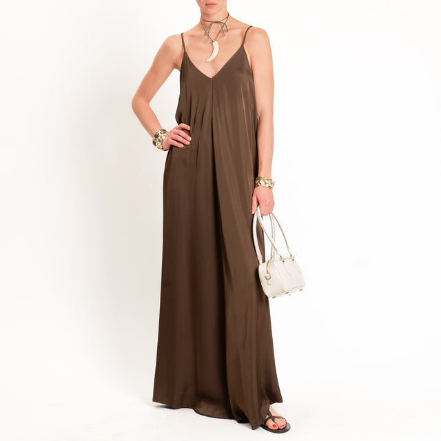 Vicolo-Abito svasato in satin - choco
