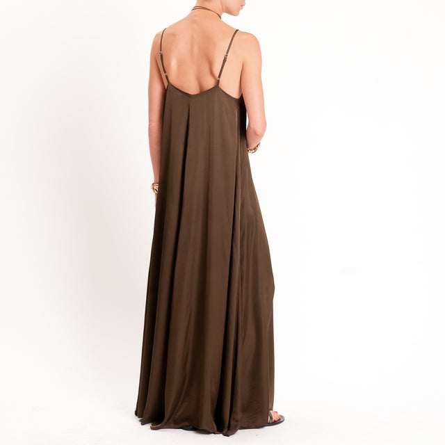 Vicolo-Abito svasato in satin - choco