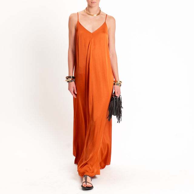 Vicolo-Abito svasato in satin - papaya