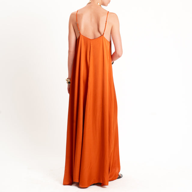 Vicolo-Abito svasato in satin - papaya