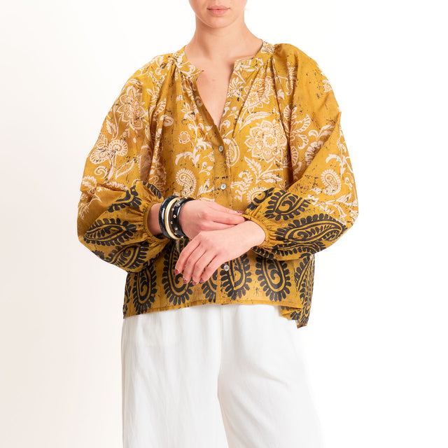 Vicolo-Camicia mussola fantasia - senape/panna