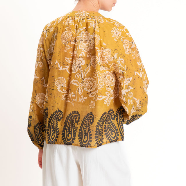 Vicolo-Camicia mussola fantasia - senape/panna