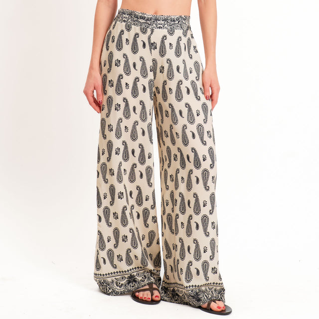 Vicolo-Pantalone fantasia bandana elastico dietro - panna/nero