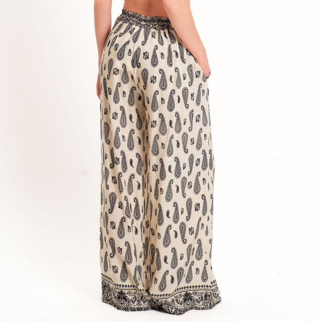 Vicolo-Pantalone fantasia bandana elastico dietro - panna/nero