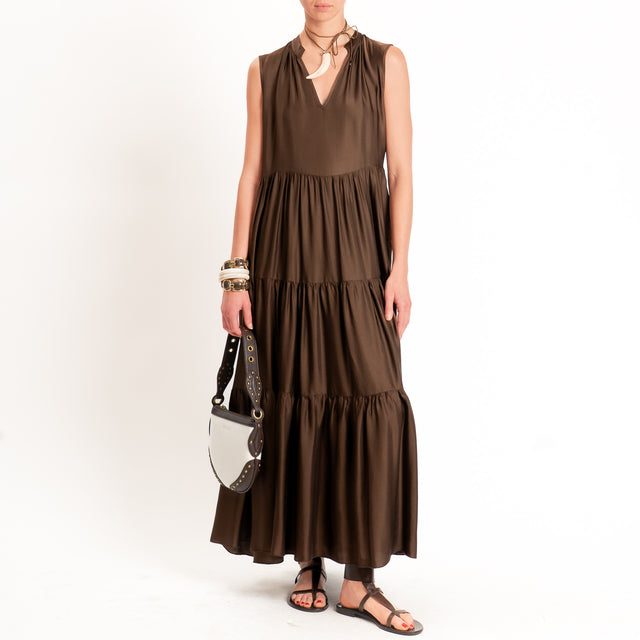 Vicolo-Abito in satin con balze - moro