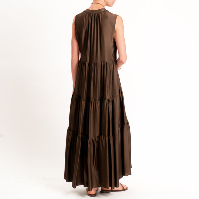 Vicolo-Abito in satin con balze - moro