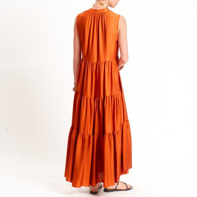 Vicolo-Abito in satin con balze - papaya