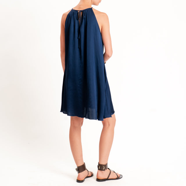 Vicolo-Abito corto in satin arricciatura sul collo - blu