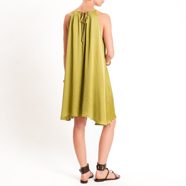 Vicolo-Abito corto in satin arricciatura sul collo - pistacchio
