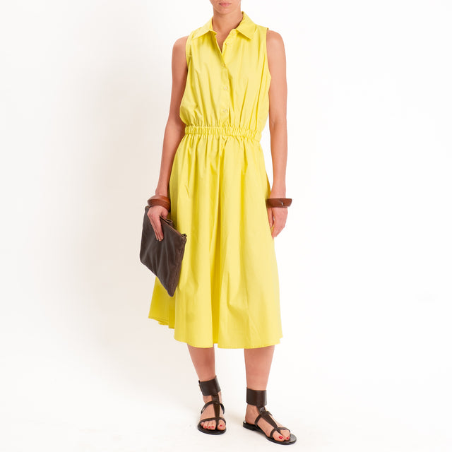Vicolo- Abito smanicato elastico in vita - yellow
