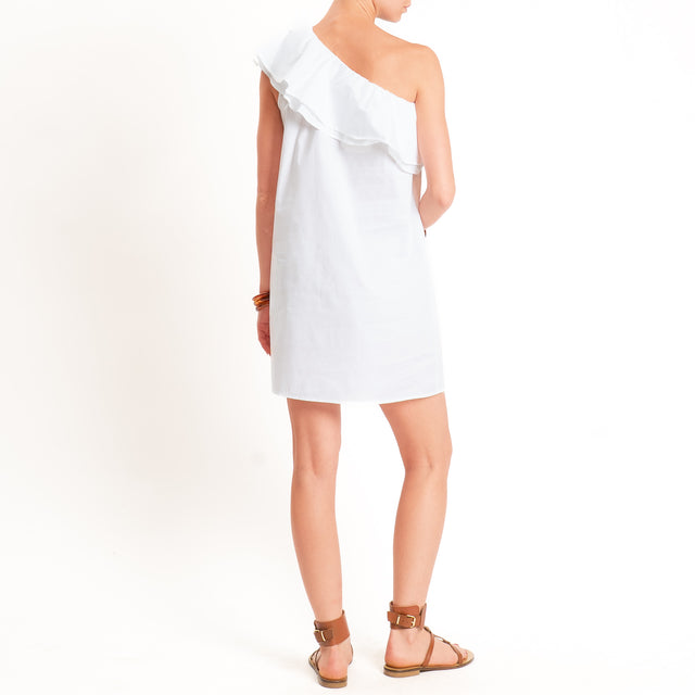 Vicolo-Abito popeline monospalla con rouches - bianco