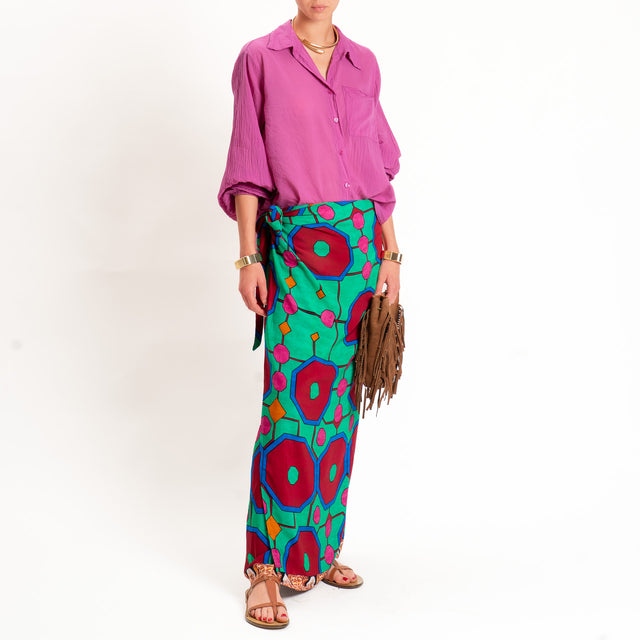 Vicolo-Completo Camicia + gonna pareo fantasia - fucsia/verde