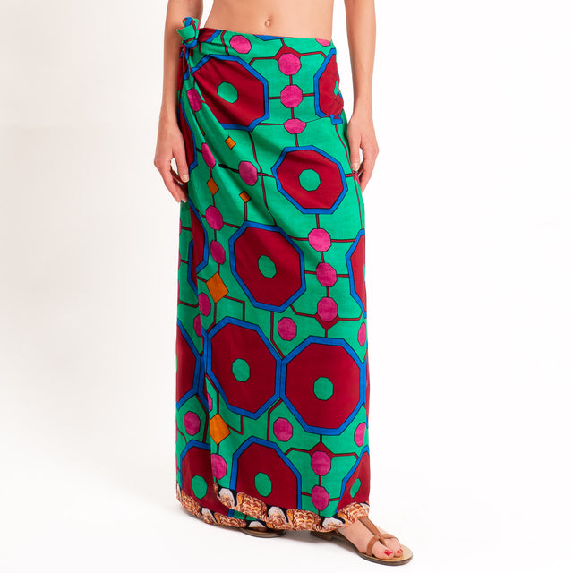 Vicolo-Completo Camicia + gonna pareo fantasia - fucsia/verde