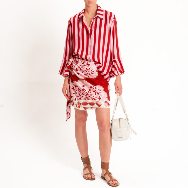 Vicolo-Completo camicia+ minigonna pareo fantasia - rosa/rosso