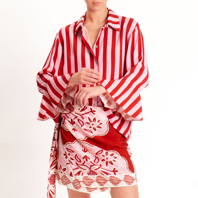 Vicolo-Completo camicia+ minigonna pareo fantasia - rosa/rosso
