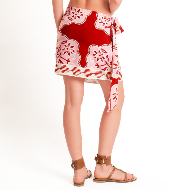 Vicolo-Completo camicia+ minigonna pareo fantasia - rosa/rosso