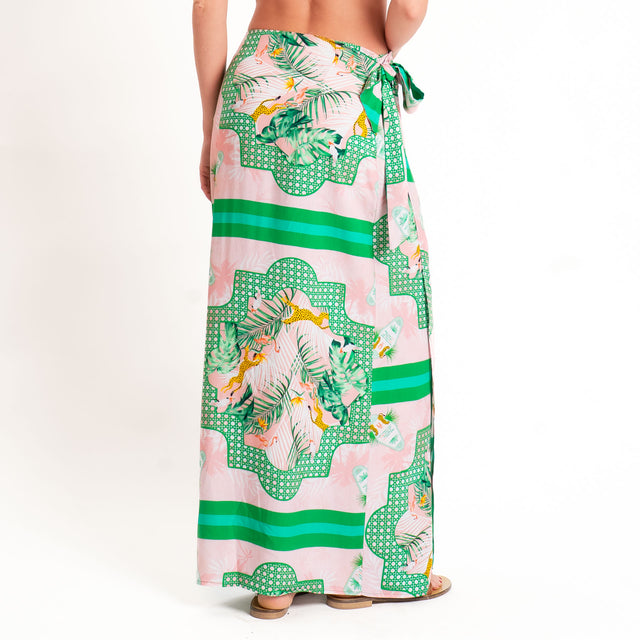 Vicolo-Completo camicia+gonna pareo fantasia - verde/rosa